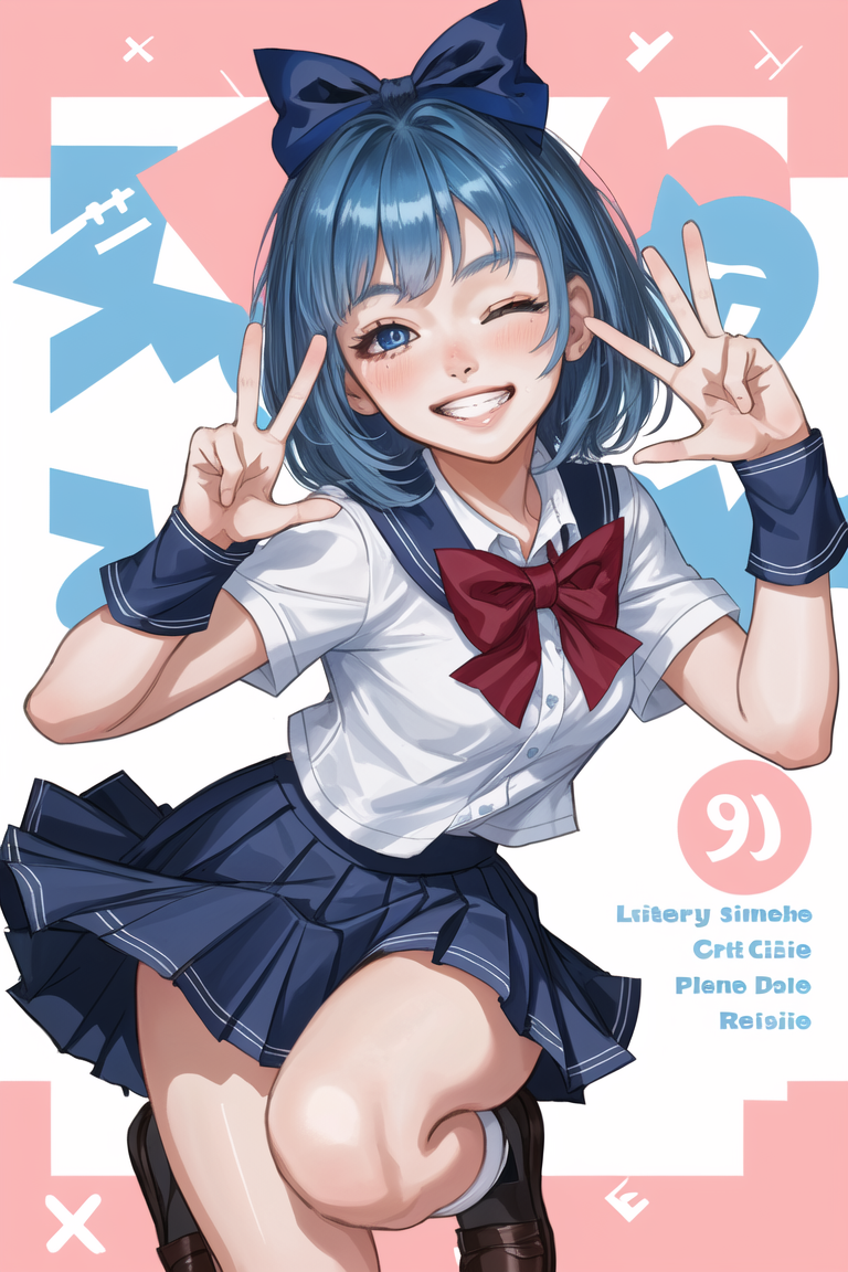 01817-3271531934-1girl, one eye closed, v, blue hair, blue eyes, solo, school uniform, smile, double v, skirt, looking at viewer, cover, pleated.png